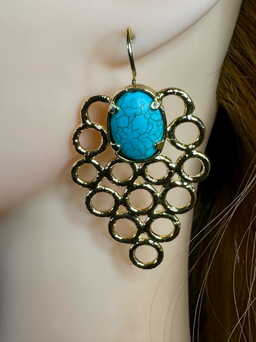 Chanour Gold Tone Turquoise Statement Dangle Earrings Boho NWT